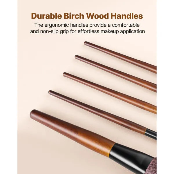 9‑Piece Professional Makeup Brush Set, Soft Synthetic Wool Bristles Birch Wood Handle Cosmetic Brushes Kit with Storage Bag for Face Eye Makeup
