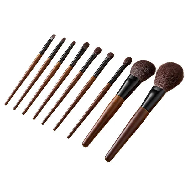 9‑Piece Professional Makeup Brush Set, Soft Synthetic Wool Bristles Birch Wood Handle Cosmetic Brushes Kit with Storage Bag for Face Eye Makeup