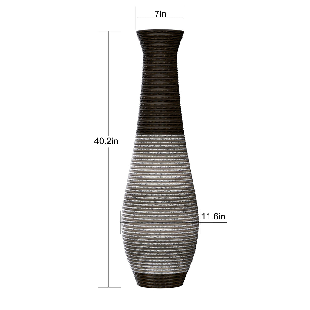 AEELLEEA Tall Two-Tone Woven Floor Dry Vase, 40.2"H x 11.6" D, Textured Decor Vase for Pampas Grass, Entryway Living Room Boho Home Decor