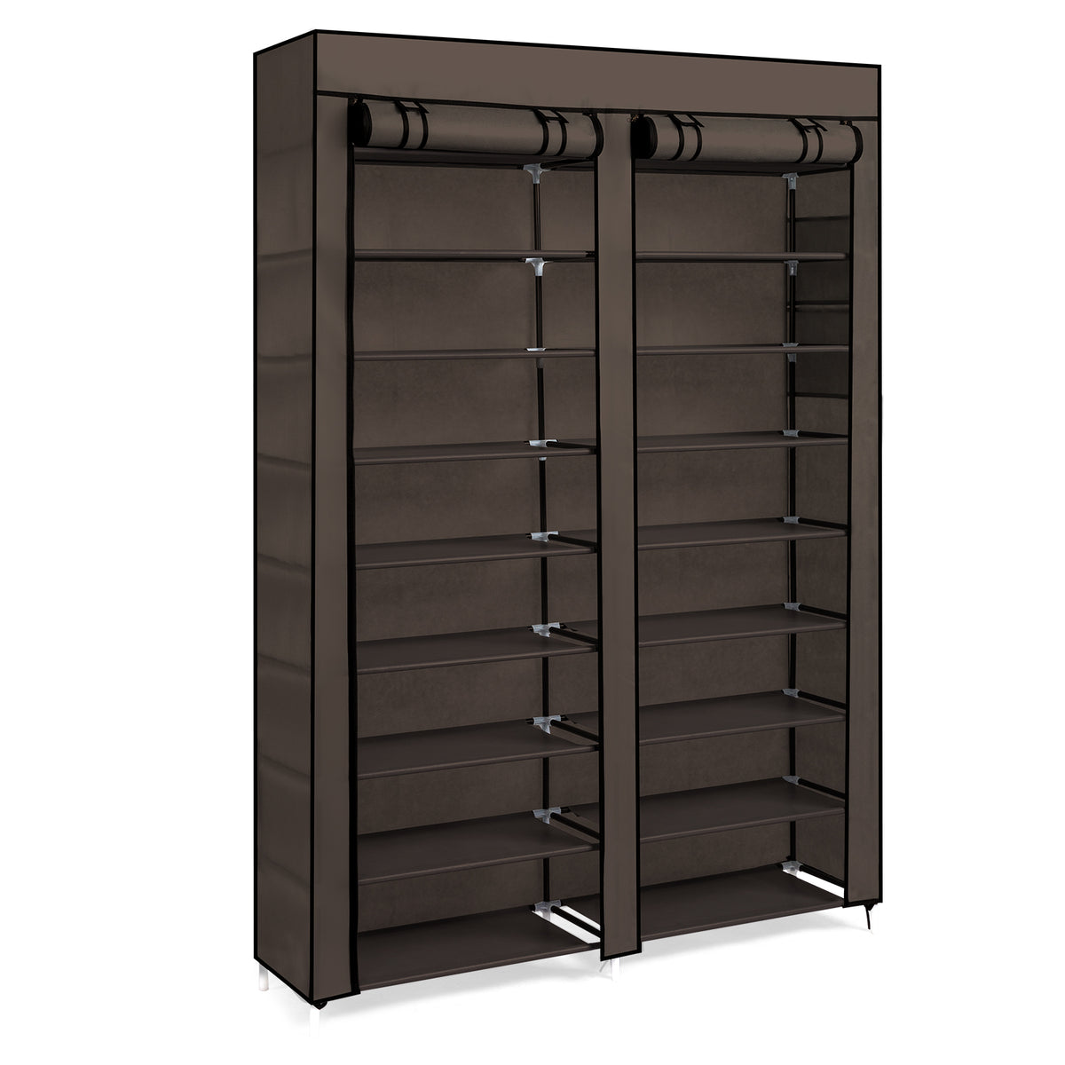 AEELLEEA- 10-Tier Double Row Shoe Rack, Gray Fabric Shoe Storage Organizer with Iron Frame, Freestanding Entryway Shoe Cabinet