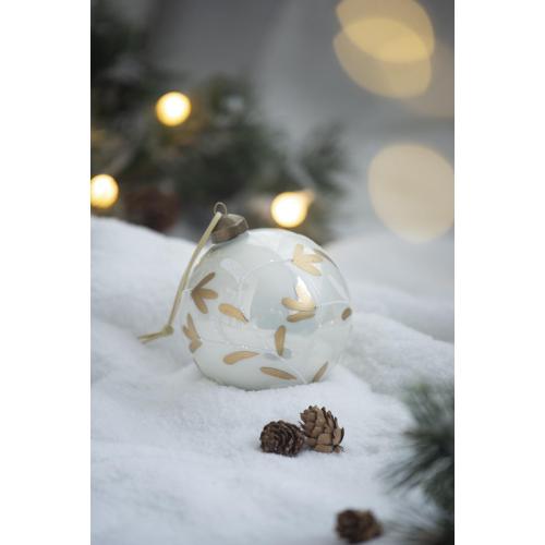 AEELLEEA 3.9" White Glass Christmas Ornaments Set of 6, Hand Painted Gold Leaf Pattern Baubles for Xmas Tree Holiday Home Decor