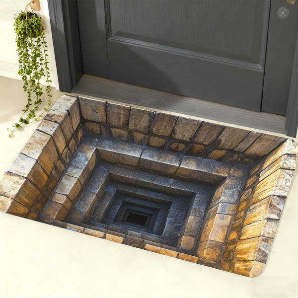 AEELLEEA 3D Optical Illusion Door Mat, Non-Slip Absorbent Indoor Entryway Rug, Stone Pit Design