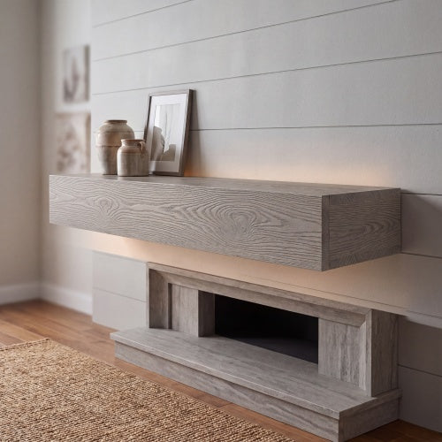AEELLEEA 48-Inch Solid Wood Floating Fireplace Mantel Shelf, Gray, 9 x 6 Inches, 50 lb Capacity