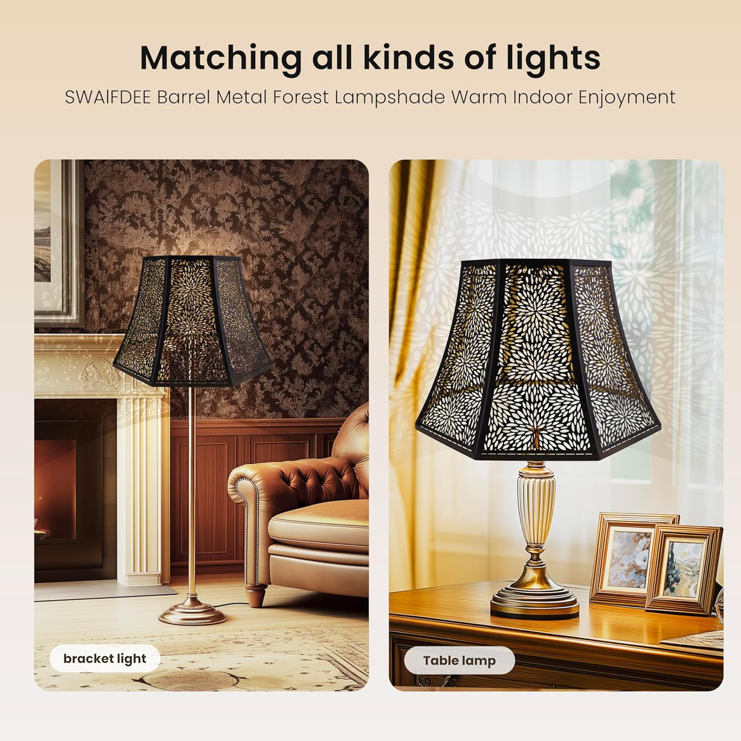 ALUCSET Metal Bell Lamp Shade 8x14x9 Inch Black Gold Large Chrysanthemum Etched Lampshade Spider Fitter for Floor Lamp Table Lamp Bedroom Living Room Replacement