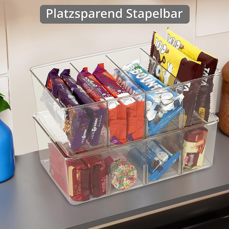 Compact Clear Plastic 4-Compartment Mini Storage Bins | For Pantry & Fridge Organizers Storage, Kitchen Organization, Fits Small Spice Pouches & Snack Packets