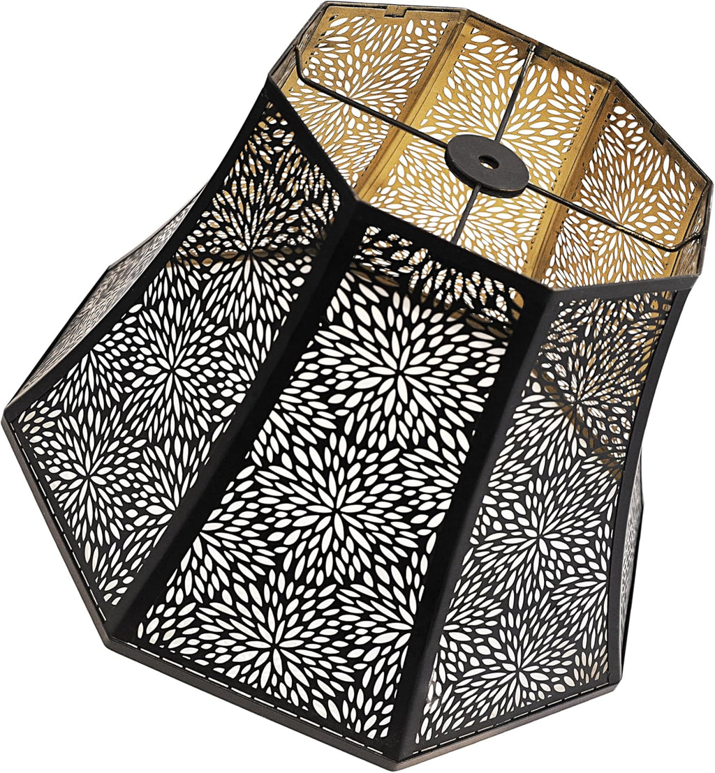 ALUCSET Metal Bell Lamp Shade 8x14x9 Inch Black Gold Large Chrysanthemum Etched Lampshade Spider Fitter for Floor Lamp Table Lamp Bedroom Living Room Replacement