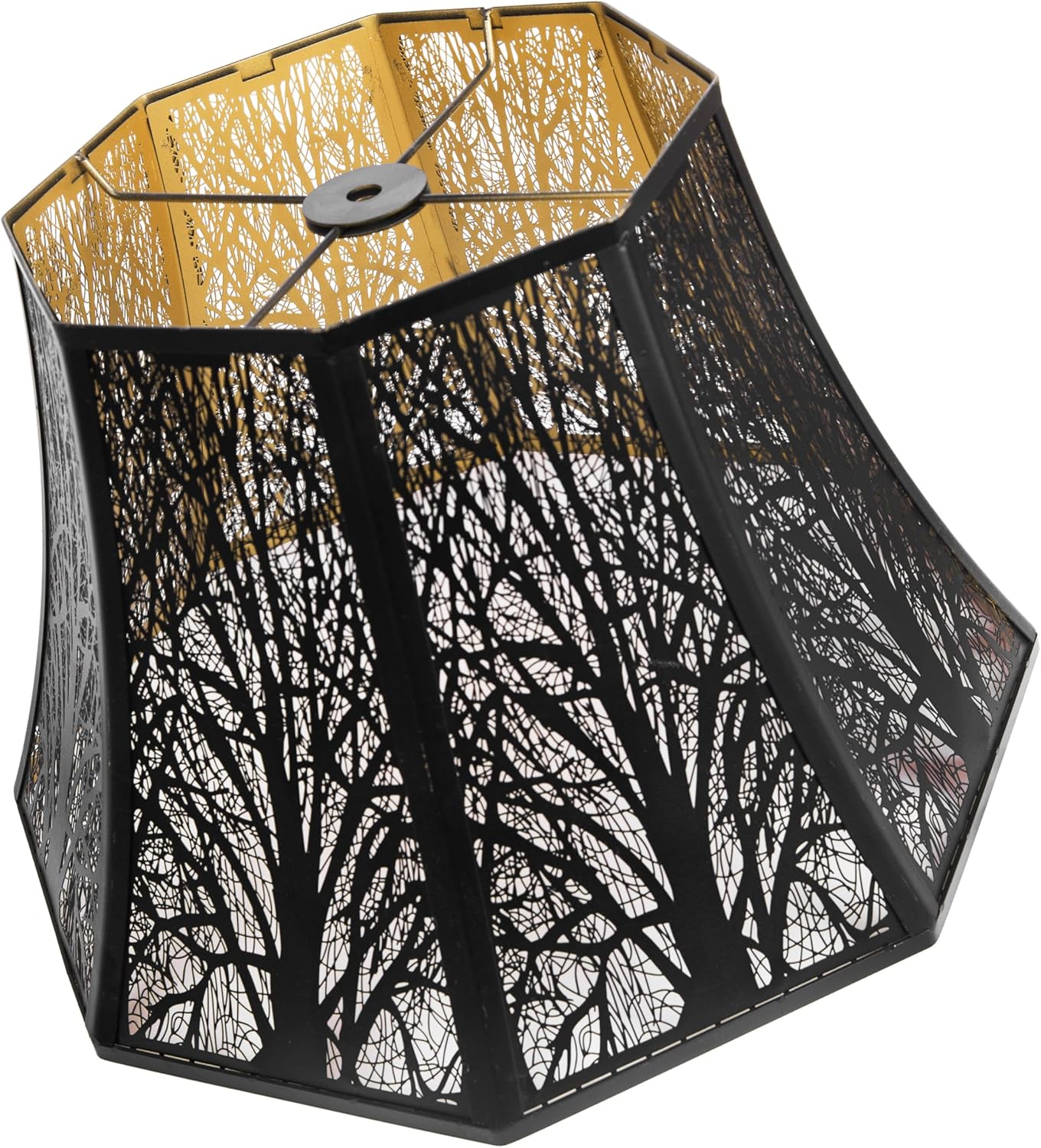 ALUCSET Metal Etched Forest Lamp Shade, Black/Gold Beveled Octagon Shade with Spider Fitter for Table & Floor Lamps, 13.8" Bottom, 8.7"H