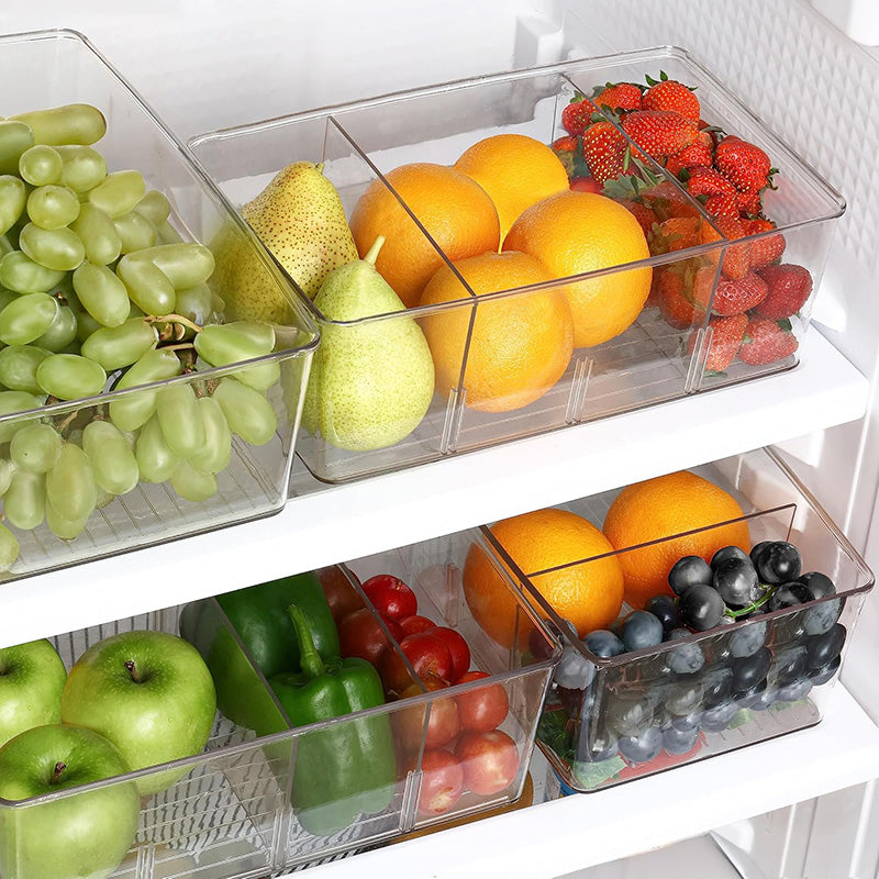 Compact Clear Plastic 4-Compartment Mini Storage Bins | For Pantry & Fridge Organizers Storage, Kitchen Organization, Fits Small Spice Pouches & Snack Packets