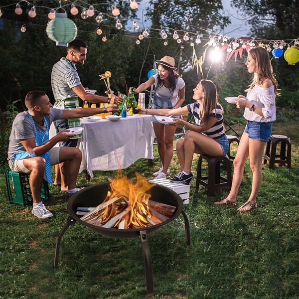 22 Inch 4-Leg Folding Iron Wood Burning Fire Pit, Portable Outdoor Brazier for Backyard, Poolside & Patio Evening Gatherings