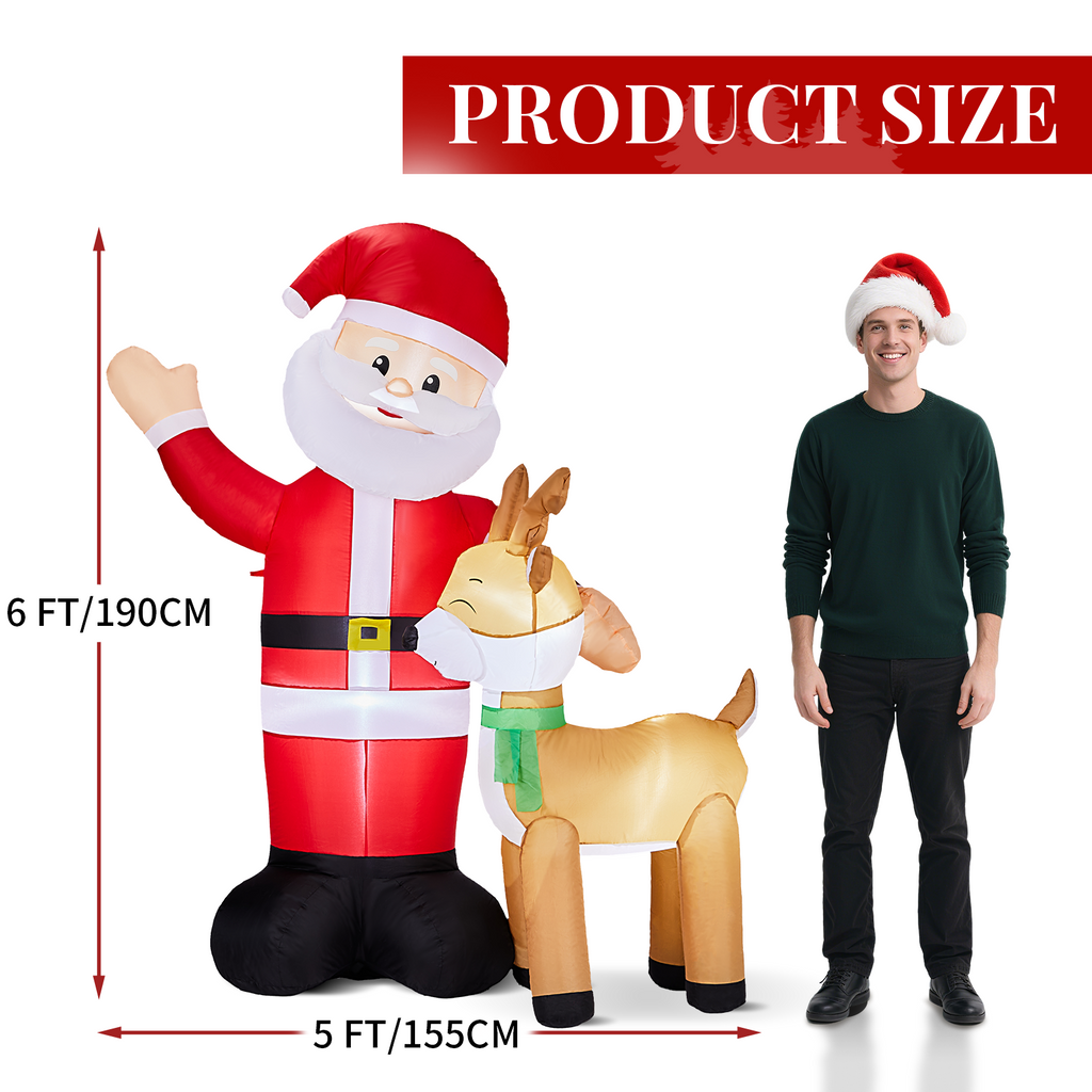 AEELLEEA-Christmas Inflatable Santa & Reindeer Decoration with Built-in LED Lights, Large 74.8 FT Tall