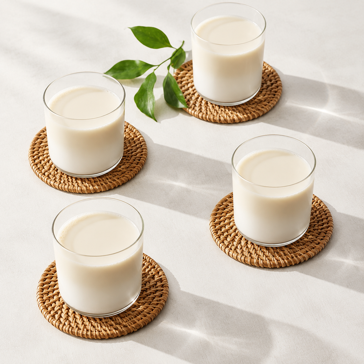 Natural Woven Rattan Coasters Set of 4, Round Handmade Drink Coasters, Boho Table Decor for Coffee Tea Mugs, Heat Resistant Tabletop Protection for Home Kitchen Bar
