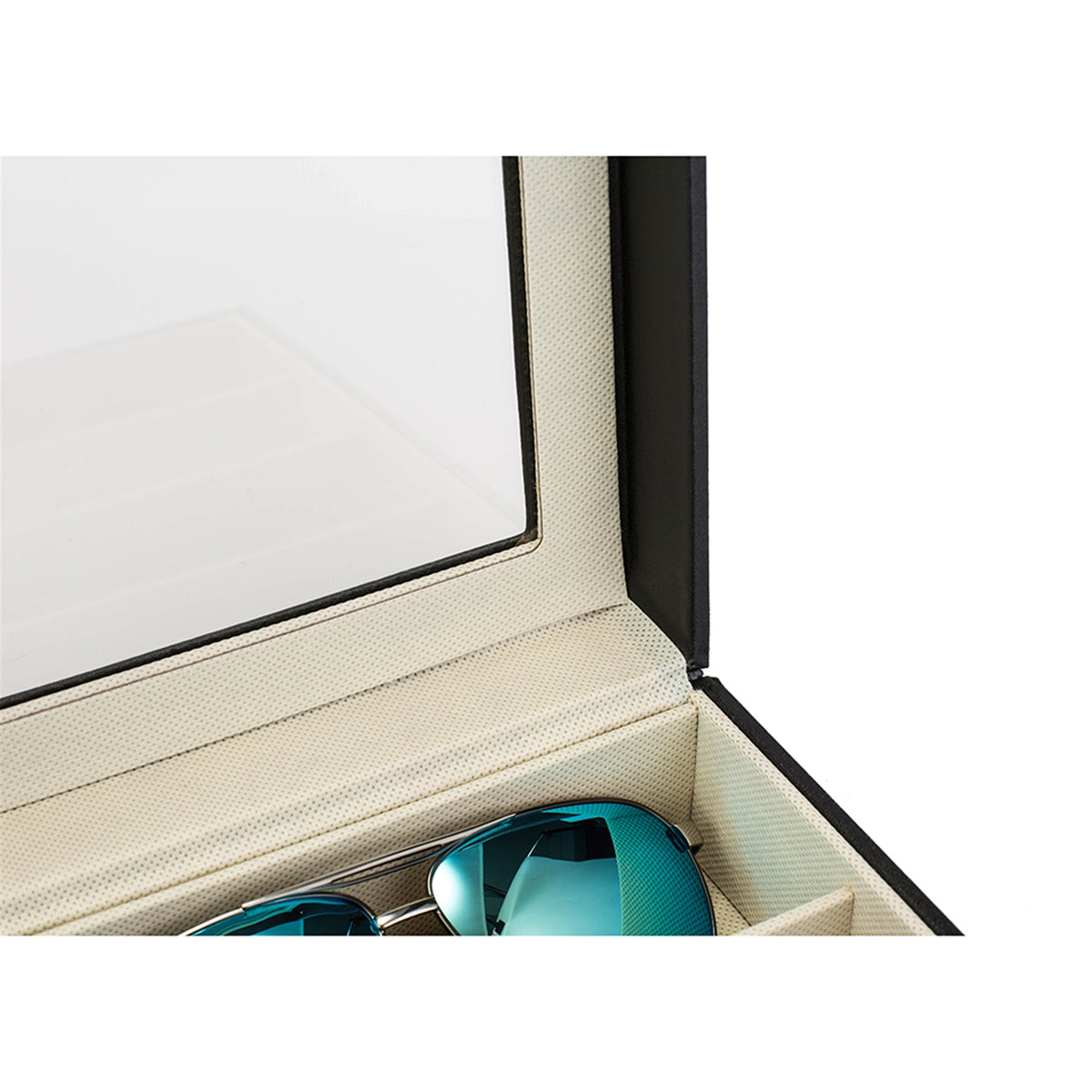 AEELLEEA-Leather Multi Sunglasses Organizer for Women & Men, Eyeglass Display Storage Box with 8 Slots, Black Eyewear Holder for Sunglasses Collection