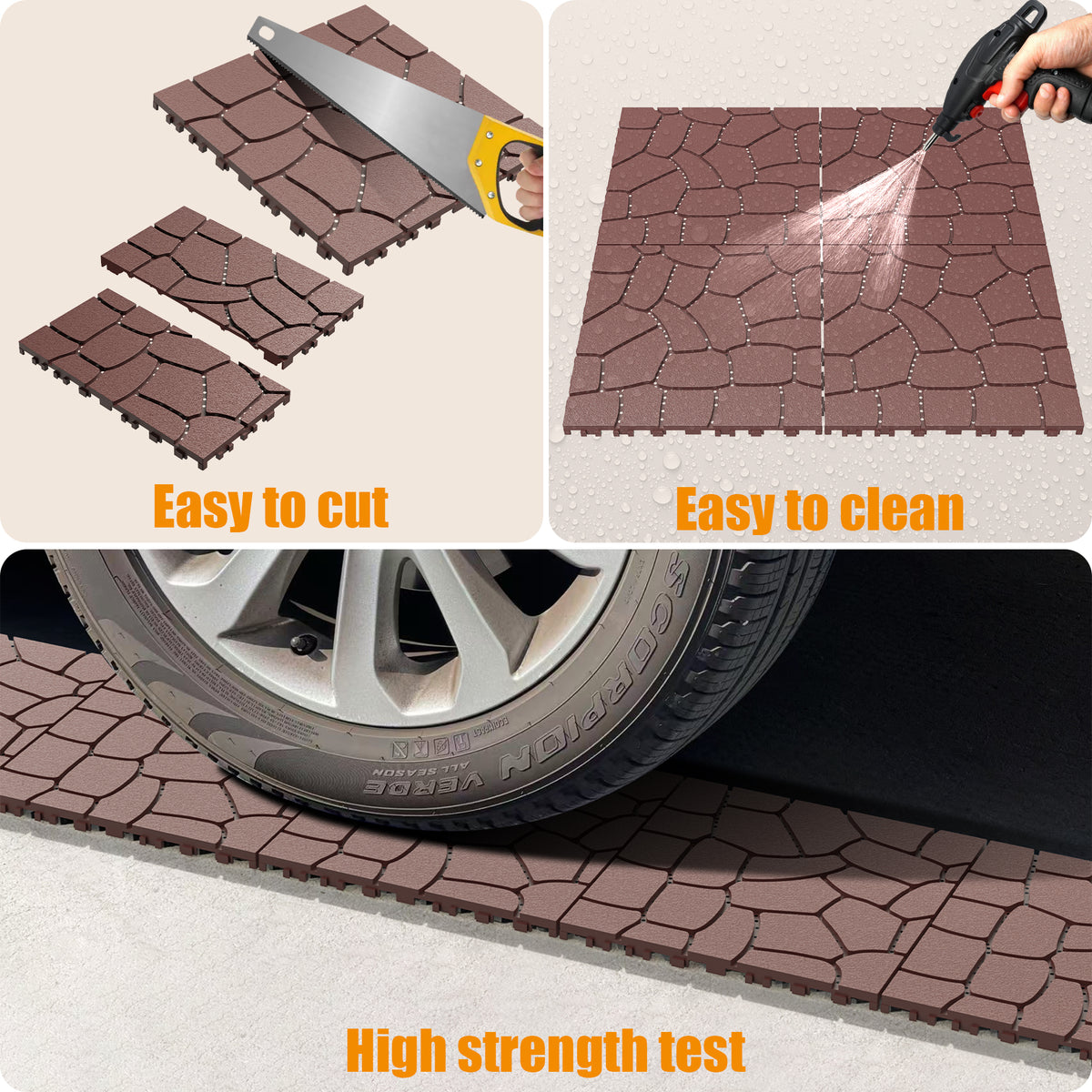 AEELLEEA 12 Inch Stone Texture Interlocking Patio Deck Tiles, 44 Pack Waterproof Outdoor Flooring Tiles for Poolside Balcony Backyard