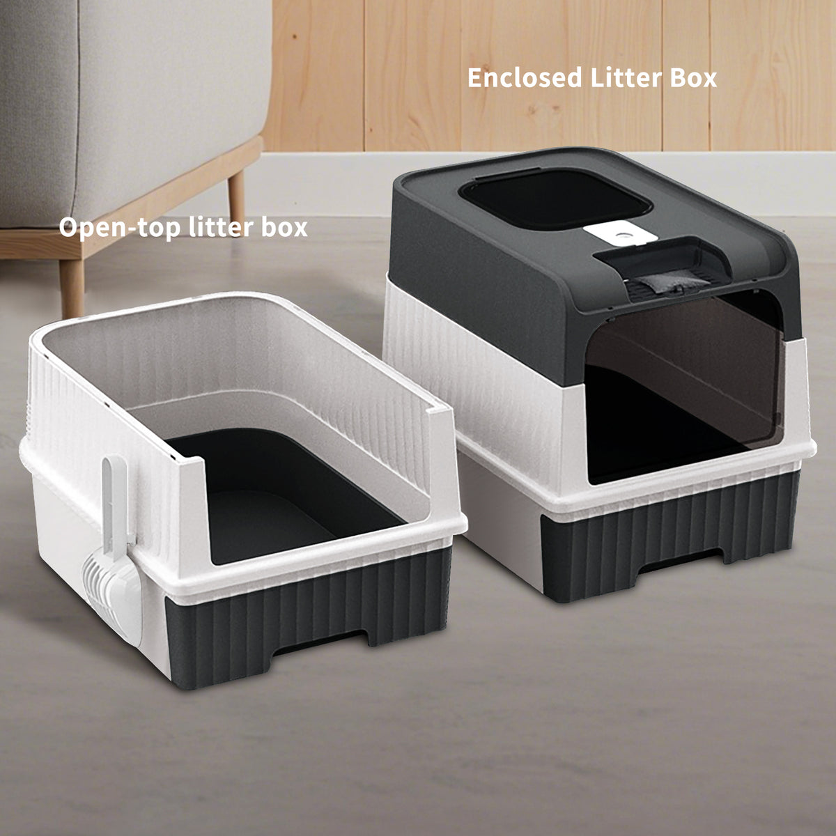 Enclosed Cat Litter Box with Lid, Anti-Tracking Fence, Drawer Tray & Scoop, Odor Control, Large, for Indoor Cats - Black, Gray, Blue, Pink