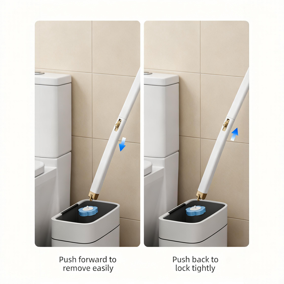 AEELLEEA Disposable Toilet Brush with Storage Caddy, Long Handle No-Touch Toilet Cleaner, 24 Built-in Soap Refill Pads for Bathroom