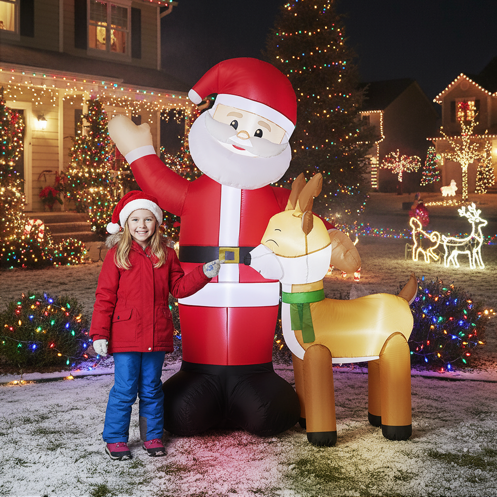 AEELLEEA-Christmas Inflatable Santa & Reindeer Decoration with Built-in LED Lights, Large 74.8 FT Tall