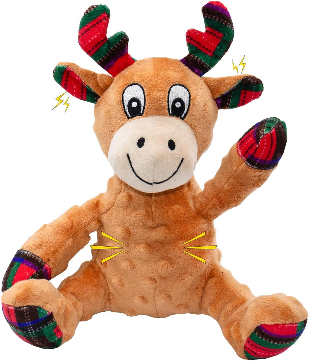 ZippyPawsDog Christmas Reindeer Plush Toys with Squeaker, Soft Pet Teeth Toys for Small & Medium Dogs