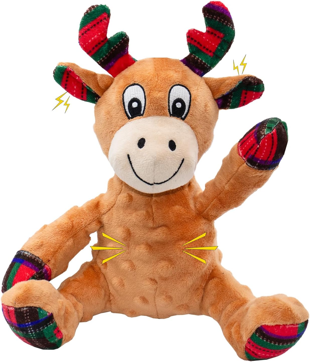 ZippyPawsDog Christmas Reindeer Plush Toys with Squeaker, Soft Pet Teeth Toys for Small & Medium Dogs