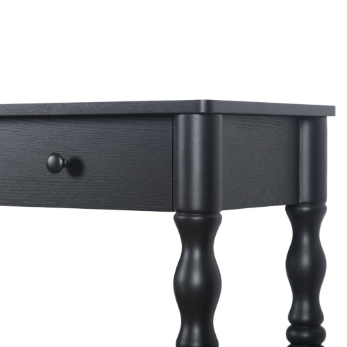AEELLEEA 47.2" Black Farmhouse Console Table with 3 Drawers and Storage Shelf, Rustic Entryway Sofa Table with Turned Legs