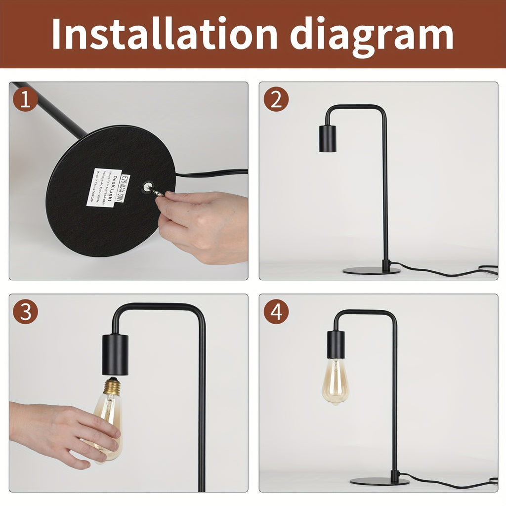 2 Sets Black Edison Table Lamps - Industrial Bedside Lamps for Bedroom, Living Room & Dorm - Compact Metal Lamps for Reading, Nightstand & Vanity