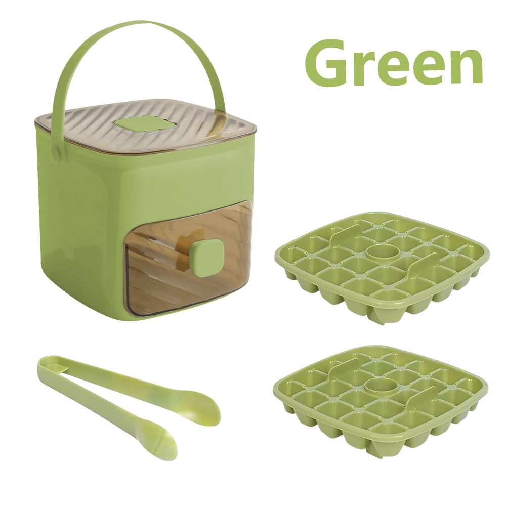 ce Cube Tray with Lid and Storage Bin, Ice Trays for Freezer, Reusable Ice Maker Mold with Ice Container and Ice Tongs, Green