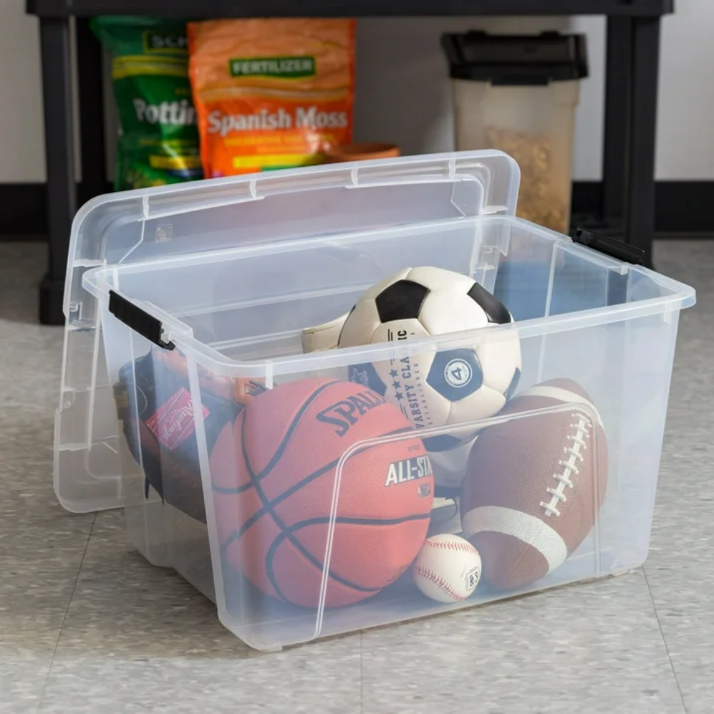 AEELLEEA 60 Qt Clear Plastic Storage Bins with Latching Lids, Stackable Storage Containers, 4 Pack for Home Garage Basement