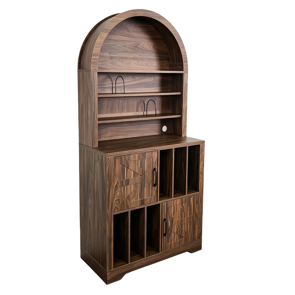 AEELLEEA Arched Vinyl Record Storage Cabinet, Tall Mid-Century Turntable Stand with Doors, Holds 400 LPs, Media Shelf for Living Room