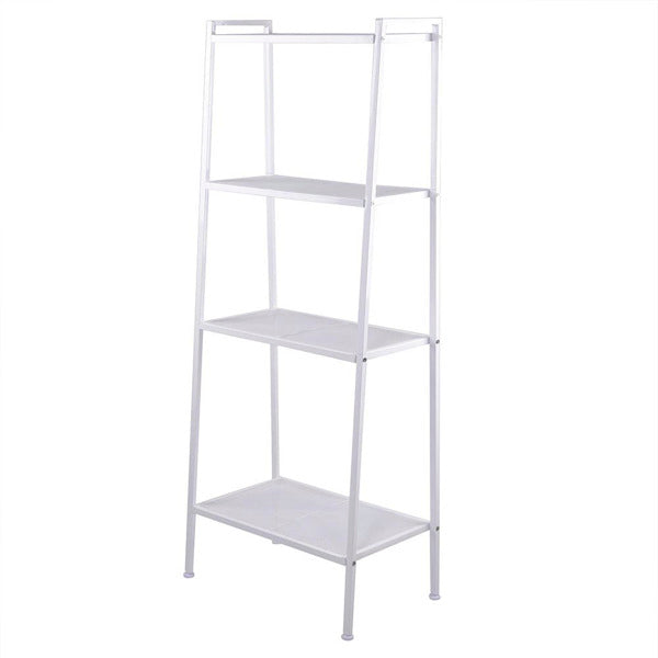 AEELLEEA-Wide Ivory Metal Ladder Shelf No Wheels, 60×35×147cm Freestanding 4-Tier Iron Home Storage Display Rack for Living Room, Bathroom & Bedroom