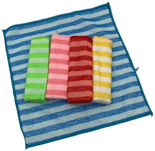 5 Pack Striped Quick Dry Cleaning Towels, 11.75" x 11.75", Super Absorbent Lint Free Reusable Kitchen Dish Cloths for Home Bathroom Car Cleaning