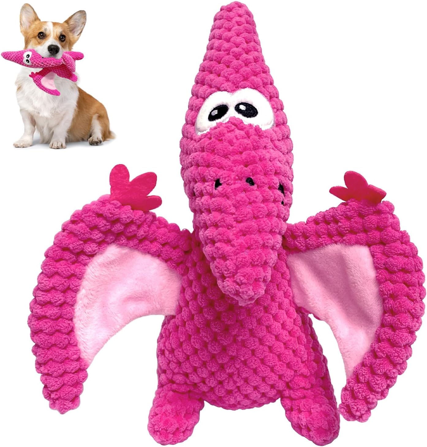 LWBMG Squeaky Dog Toys Plush Dog Toy with Crinkle Paper Dinosaur Dog Toy Stuffed Animals Chew Toy Plush Squeaky Dog Birthday Toys for Small Medium Large Dogs Pink