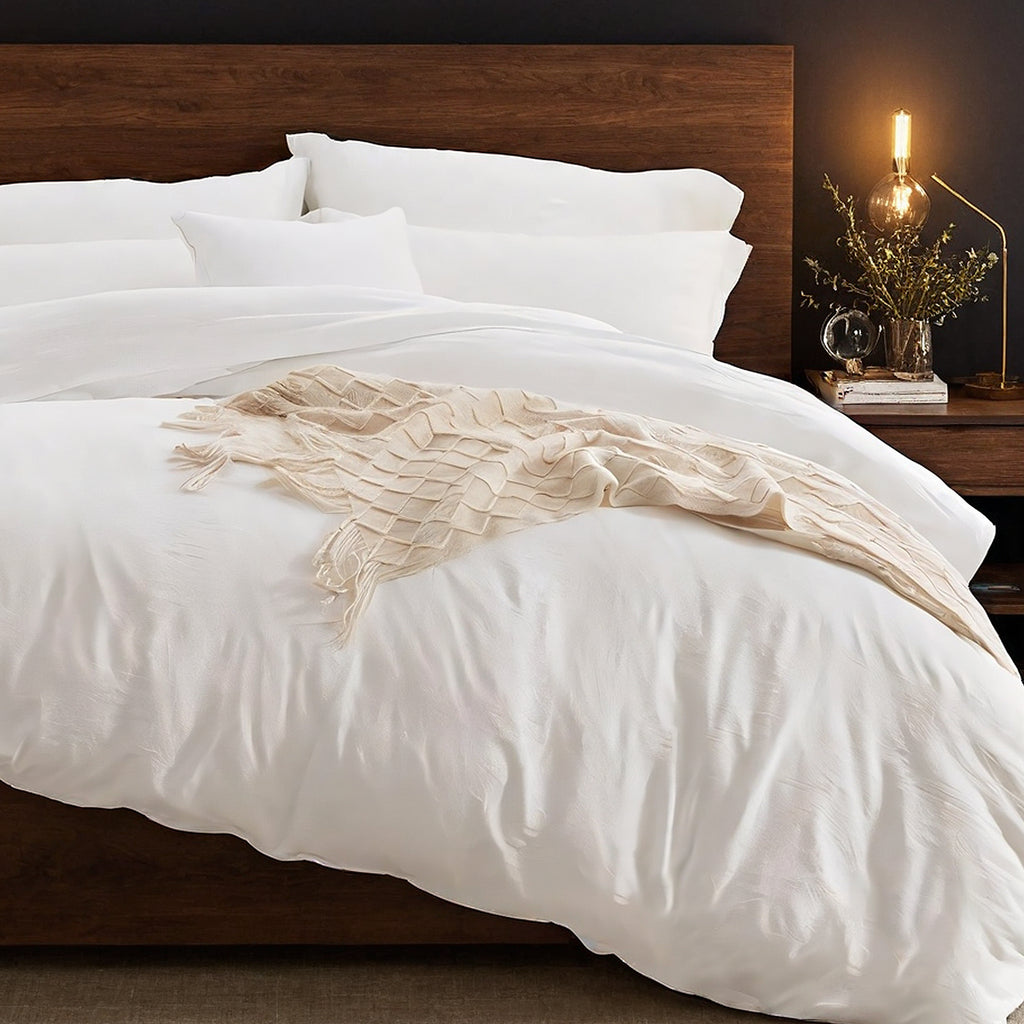 3 Piece White Washed Cotton Duvet Cover Set with Zipper, 100% Premium Cotton Bedding Set Hotel Quality, Soft Breathable Comforter Cover + 2 Pillowcases, Machine Washable