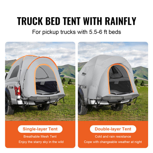 Truck Bed Tent with Rainfly for 5.5 6 ft Pickup, Camping Shell 79 x 65 x 67 in, 2 3 Person Waterproof Tailgate Tent