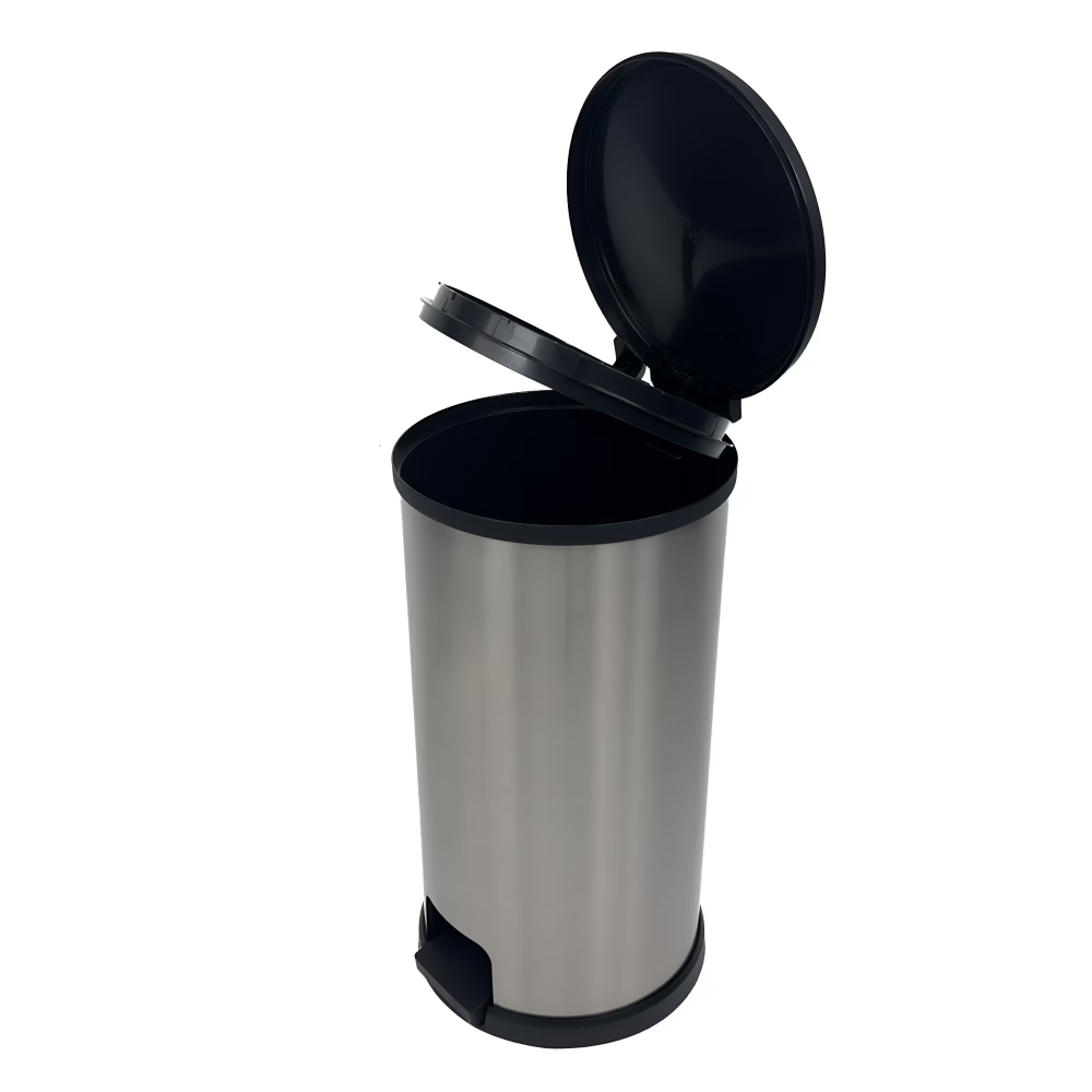 AEELLEEA-Kitchen Trash Can, 7.9 Gallon Plastic Step Garbage Bin with Lid, Silver