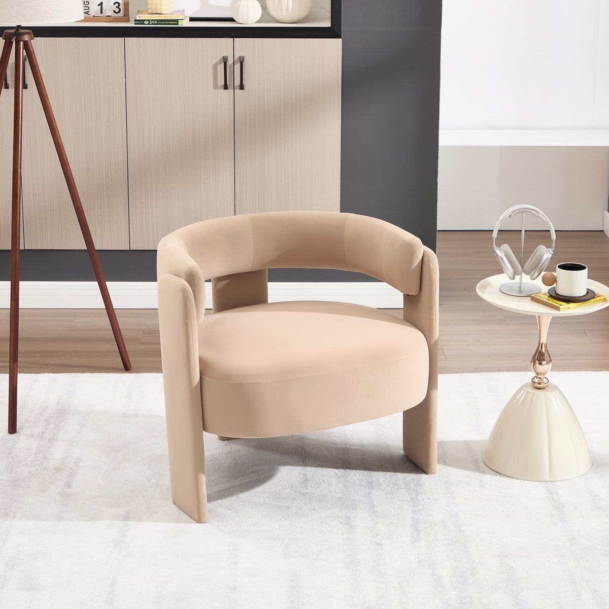 AEELLEEA 31.1"W Modern Velvet Accent Chair, Geometric Barrel Armchair, Supports 300lbs for Living Room Bedroom