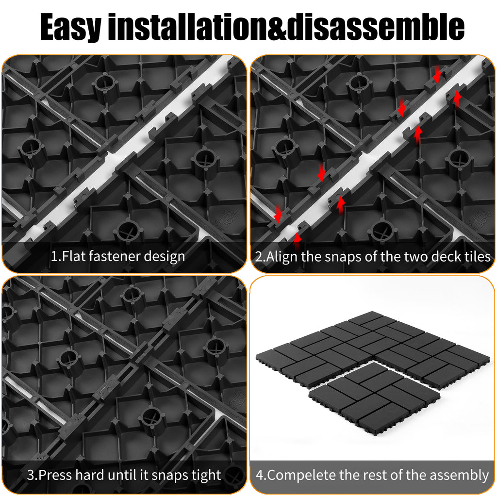 AEELLEEA 44 Pack Interlocking Plastic Deck Tiles, 12"×12" PP Patio Floor Tiles, Non-Slip Drainable Outdoor Flooring for Balcony, Poolside, Backyard