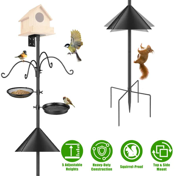 Aeelleea 94 Inch Squirrel Proof Bird Feeder Pole, Heavy Duty Bird Station, 5 Adjustable Heights, 4 Shepherd Hooks for Backyard Outdoor Bird Feeding