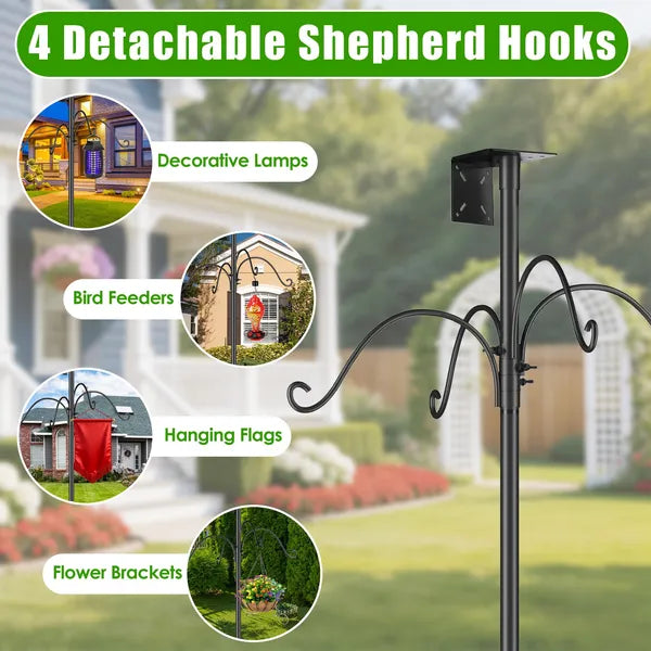 Aeelleea 94 Inch Squirrel Proof Bird Feeder Pole, Heavy Duty Bird Station, 5 Adjustable Heights, 4 Shepherd Hooks for Backyard Outdoor Bird Feeding