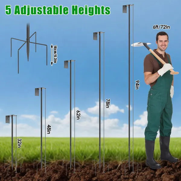 Aeelleea 94 Inch Squirrel Proof Bird Feeder Pole, Heavy Duty Bird Station, 5 Adjustable Heights, 4 Shepherd Hooks for Backyard Outdoor Bird Feeding