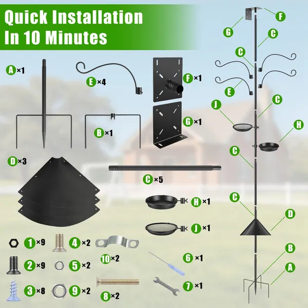 Aeelleea 94 Inch Squirrel Proof Bird Feeder Pole, Heavy Duty Bird Station, 5 Adjustable Heights, 4 Shepherd Hooks for Backyard Outdoor Bird Feeding