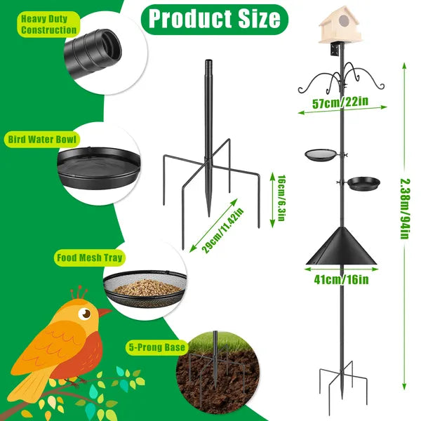 Aeelleea 94 Inch Squirrel Proof Bird Feeder Pole, Heavy Duty Bird Station, 5 Adjustable Heights, 4 Shepherd Hooks for Backyard Outdoor Bird Feeding
