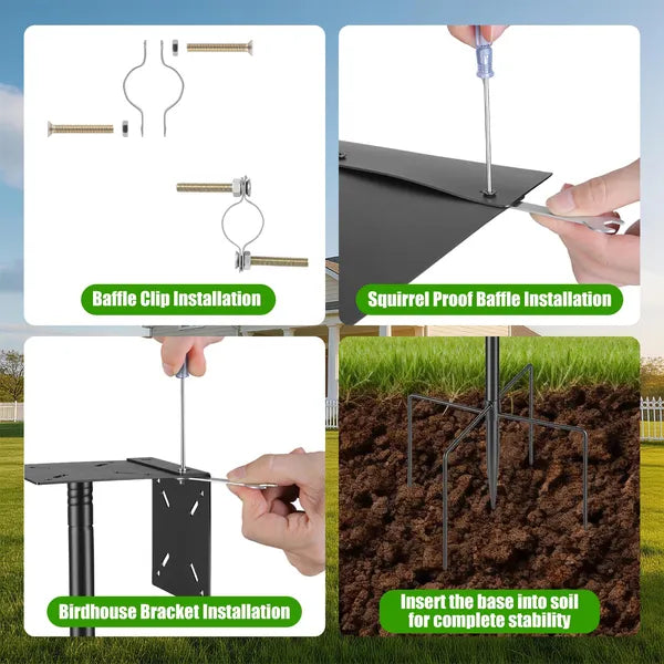 Aeelleea 94 Inch Squirrel Proof Bird Feeder Pole, Heavy Duty Bird Station, 5 Adjustable Heights, 4 Shepherd Hooks for Backyard Outdoor Bird Feeding