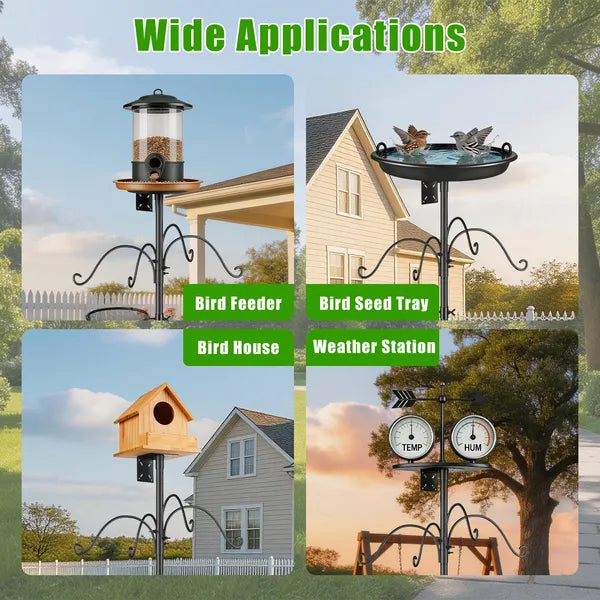 Aeelleea 94 Inch Squirrel Proof Bird Feeder Pole, Heavy Duty Bird Station, 5 Adjustable Heights, 4 Shepherd Hooks for Backyard Outdoor Bird Feeding