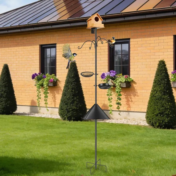 Aeelleea 94 Inch Squirrel Proof Bird Feeder Pole, Heavy Duty Bird Station, 5 Adjustable Heights, 4 Shepherd Hooks for Backyard Outdoor Bird Feeding