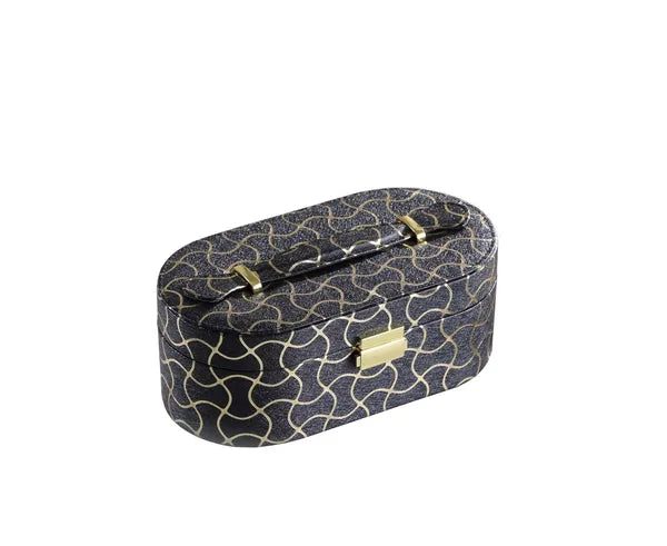 Aeelleea Black Jewelry Box with Gold Swirl Pattern, 9.5 Inch Faux Leather Jewelry Storage Case with Built-in Mirror for Rings Earrings Necklaces