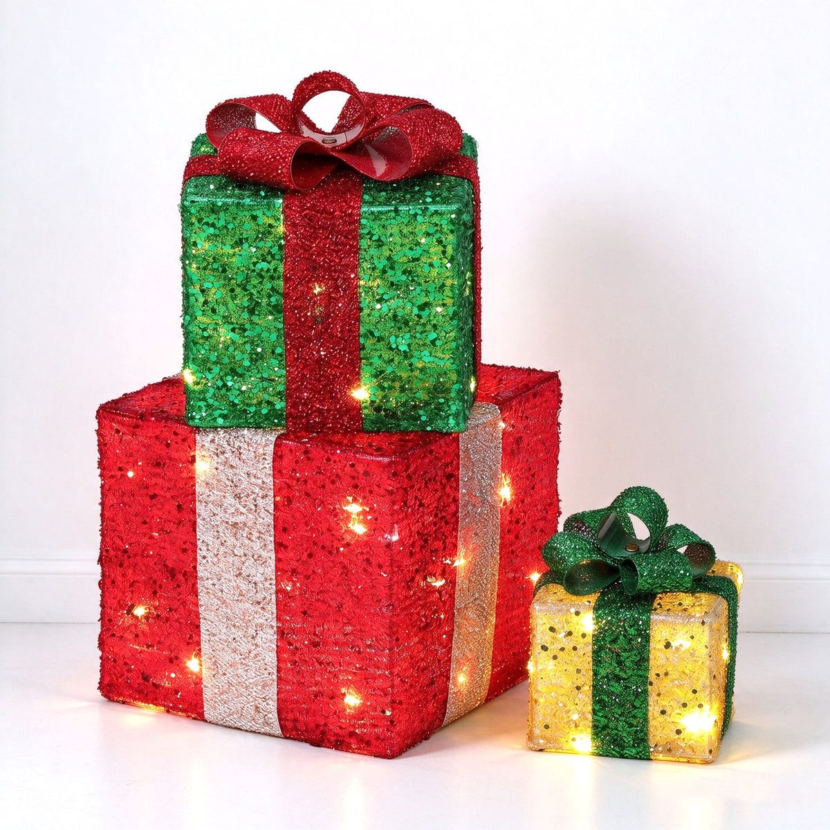 Set of 3 Christmas Lighted Gift Boxes