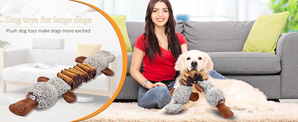 ZippyPaws Dog Toys, Stuffed Large Dog Toys to Keep Them Busy, Interactive Plush Chew Toys with Crinkle Paper, Tough Pet Animal Toys for Small Medium Large Dogs - Platypus