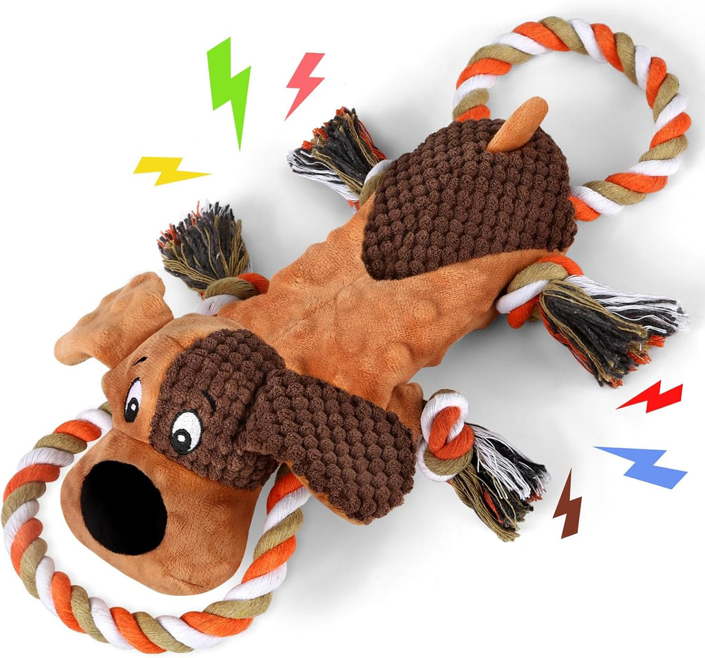 Squeaky Dog Toys, Tug of War Dog Toy for Large Dogs, Plush Puppy Toys with Pull Rope, Interactive Dog Toys for Small, Middle, and Big Dogs