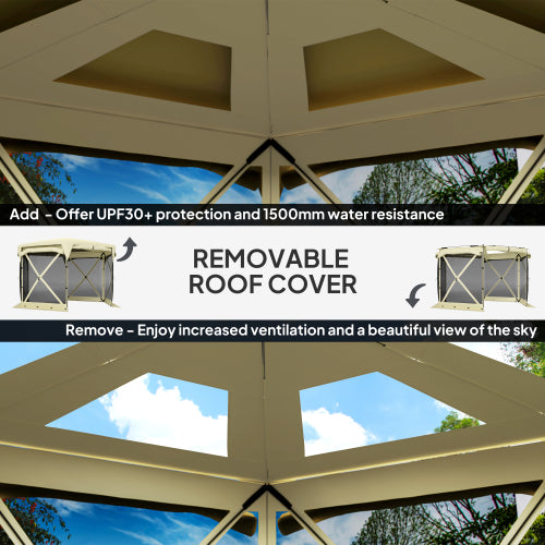 Pop Up Gazebo Hexagonal, Outdoor Canopy Tent with Roll Up Wind Panels, Portable Sun Shelter with Removable Roof, Backyard Patio