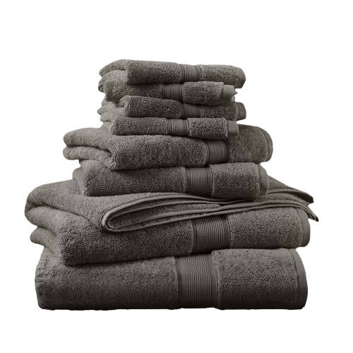 8-Piece Ultra-Soft 100% Cotton Absorbent Towel Set, Charcoal