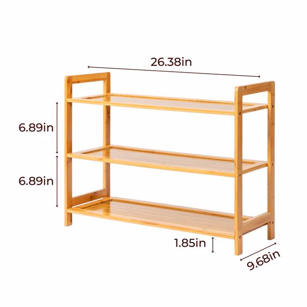 Bamboo Shoe Rack 3 Tier, Natural Bamboo Shoe Shelf for Entryway, Eco Friendly Sturdy Storage Rack for Shoes and Plants